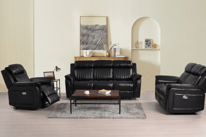 Cidliano Genuine Leather Black Electric Power Recliner 3+2+1 Seater Sofa Set - Furniture Instore
