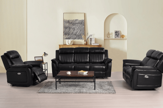 Cidliano Genuine Leather Black Electric Power Recliner 3+2+1 Seater Sofa Set - Furniture Instore