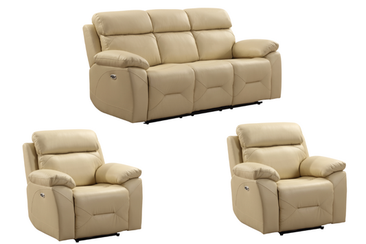 Renato Genuine Leather Cream Electric Power Recliner 3+1+1 Seater Sofa Set