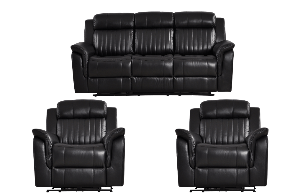 Cidliano Genuine Leather Black Electric Power Recliner 3+1+1 Seater Sofa Set - Furniture Instore
