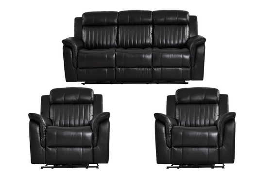 Cidliano Genuine Leather Black Electric Power Recliner 3+1+1 Seater Sofa Set