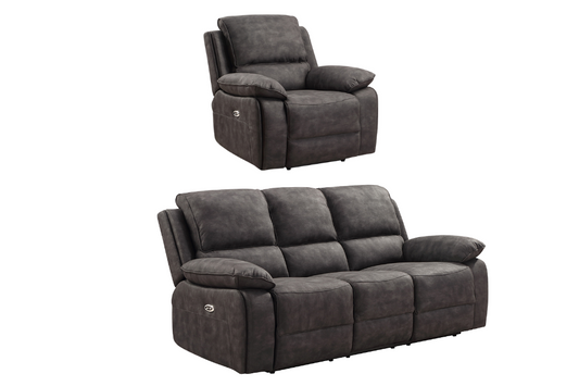 Maple Grey Suede Fabric Electric Recliner 3+1 Seater Sofa Set