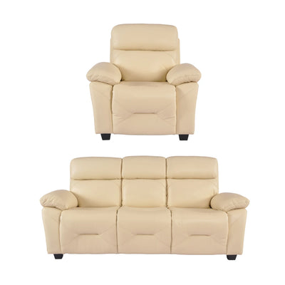 Rivello Genuine Leather Cream 3+1 Seater Sofa Set
