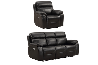 Renato Genuine Leather Black Electric Power Recliner 3+1 Seater Set