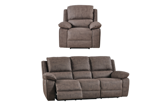 Maple Brown Suede Fabric Electric Recliner 3+1 Seater Sofa Set