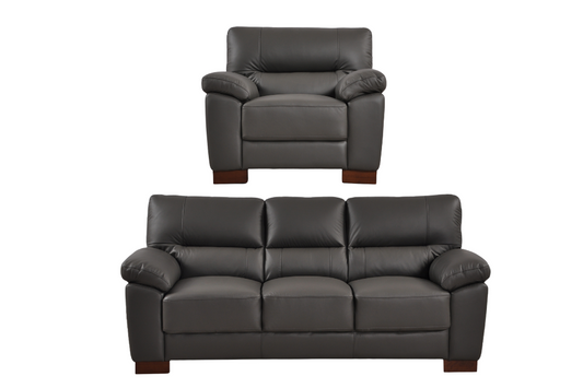 Dalmore Genuine Leather Grey 3+1 Seater Sofa Set