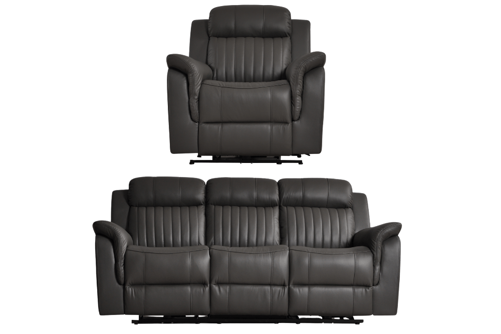 Cidliano Genuine Leather Grey Electric Power Recliner 3+1 Seater Sofa Set - Furniture Instore