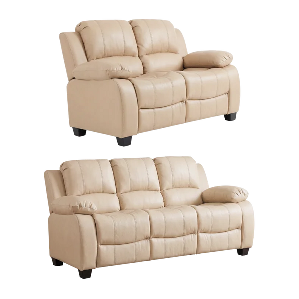 Valerie Cream Leather Modern 3+2 Seater Sofa Set