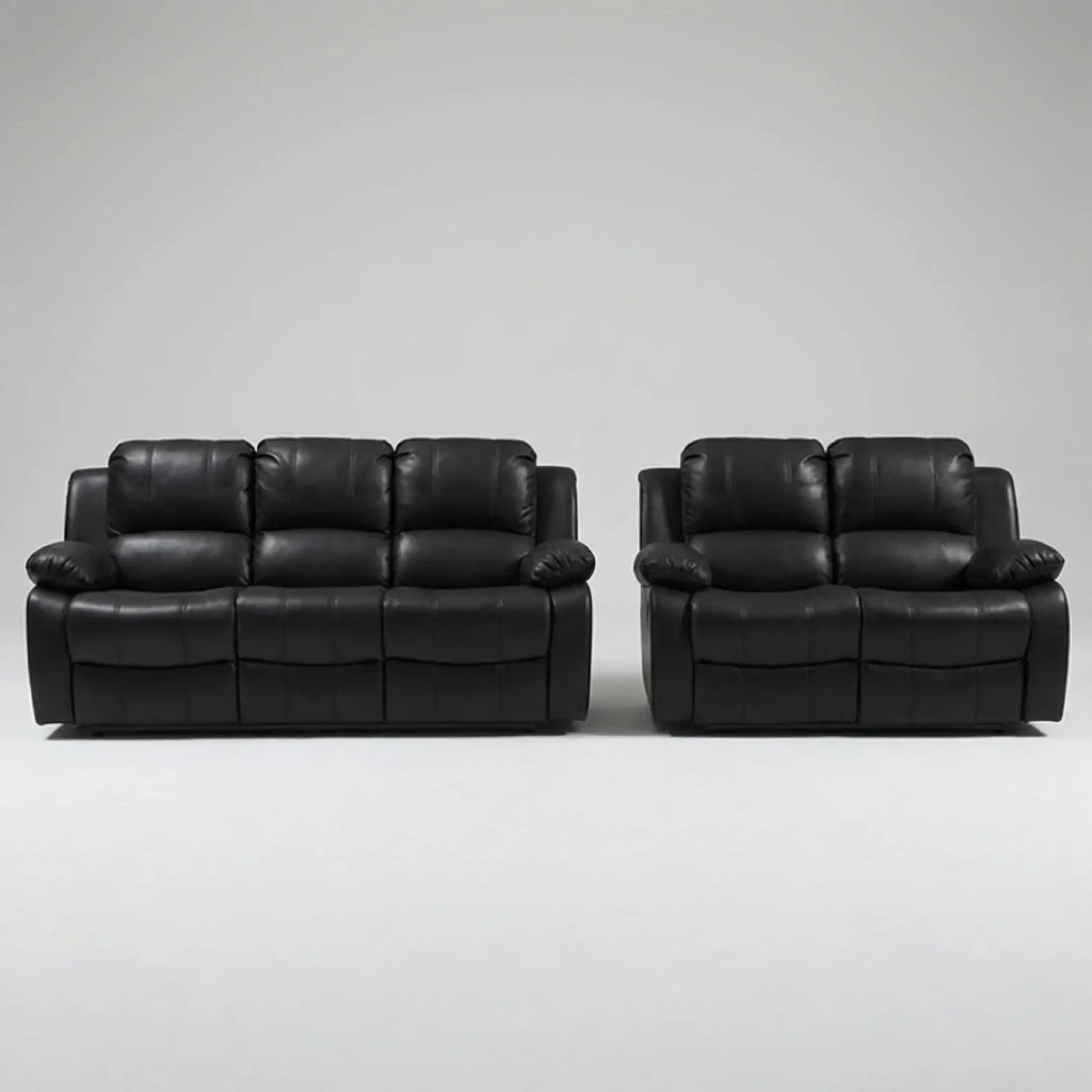 Black Leather Manual Recliner 3+2 Seater Sofa Set