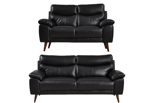 Vantage Genuine Leather Black 3+2 Seater Sofa Set