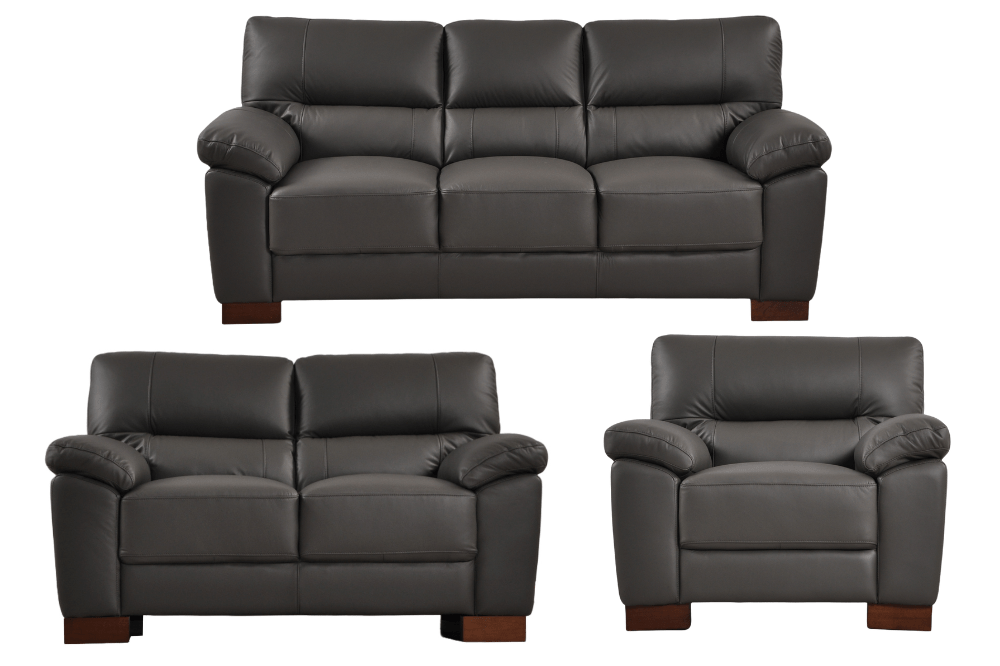 Dalmore Genuine Leather Grey 3+2+1 Seater Sofa Set - Furniture Instore