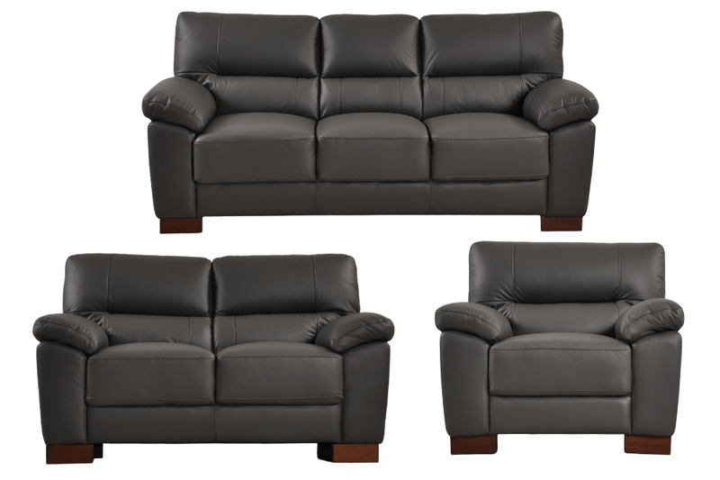 Dalmore Genuine Leather Grey 3+2+1 Seater Sofa Set - Furniture Instore