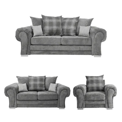 Verona Scatter Grey Fabric 3+2+1 Seater Sofa Set