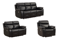 Renato Genuine Leather Black Electric Power Recliner 3+2+1 Seater Sofa Set