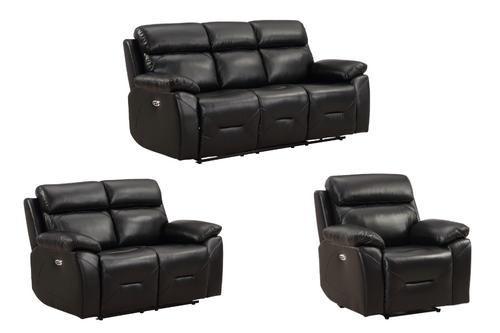 Renato Genuine Leather Black Electric Power Recliner 3+2+1 Seater Sofa Set