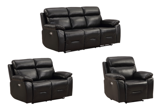 Renato Genuine Leather Black Electric Power Recliner 3+2+1 Seater Sofa Set