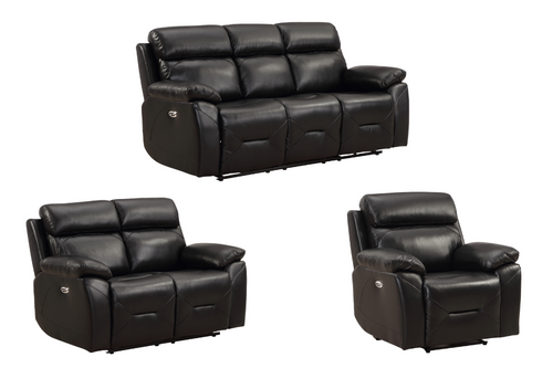 Renato Genuine Leather Black Electric Power Recliner 3+2+1 Seater Sofa Set
