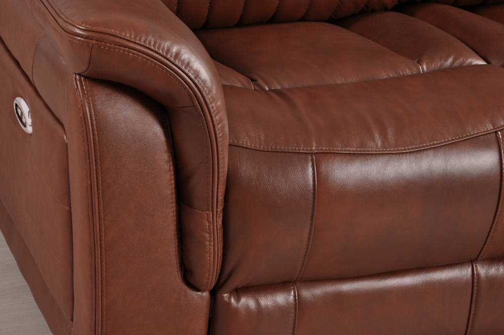 Cidliano Genuine Leather Tan Electric Power Recliner 3+1+1 Seater Sofa Set - Furniture Instore