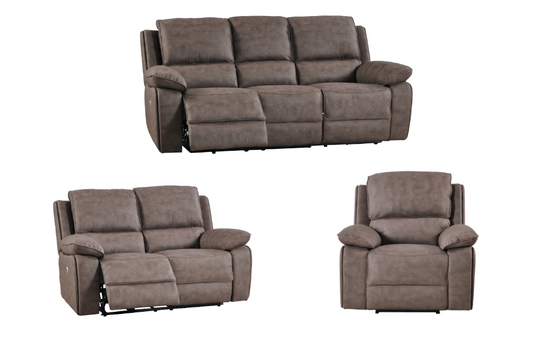 Maple Brown Suede Fabric Electric Recliner 3+2+1 Seater Sofa Set