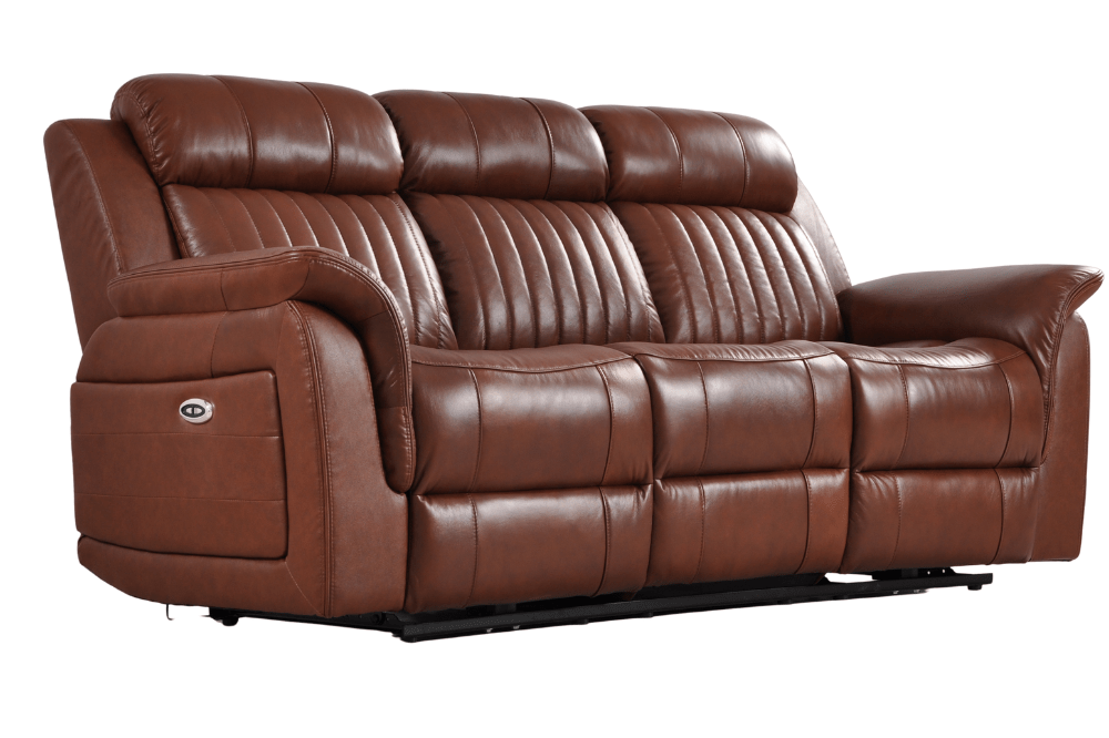 Cidliano Genuine Leather Tan Electric Power Recliner 3+1+1 Seater Sofa Set - Furniture Instore