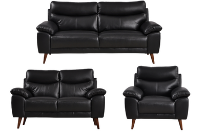 Vantage Genuine Leather Black 3+2+1 Seater Sofa Set