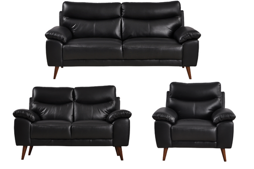 Vantage Genuine Leather Black 3+2+1 Seater Sofa Set