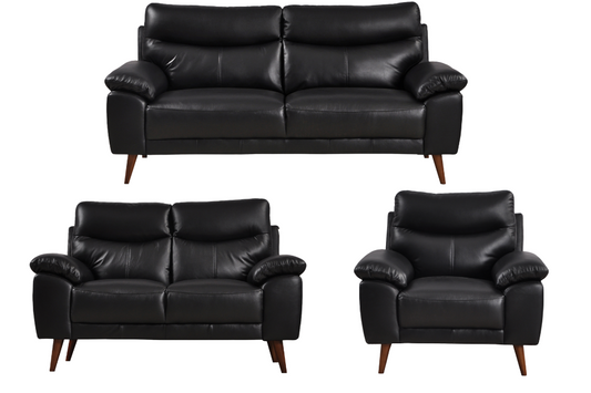 Vantage Genuine Leather Black 3+2+1 Seater Sofa Set