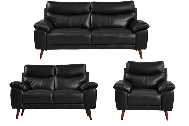 Vantage Genuine Leather Black 3+2+1 Seater Sofa Set - Furniture Instore
