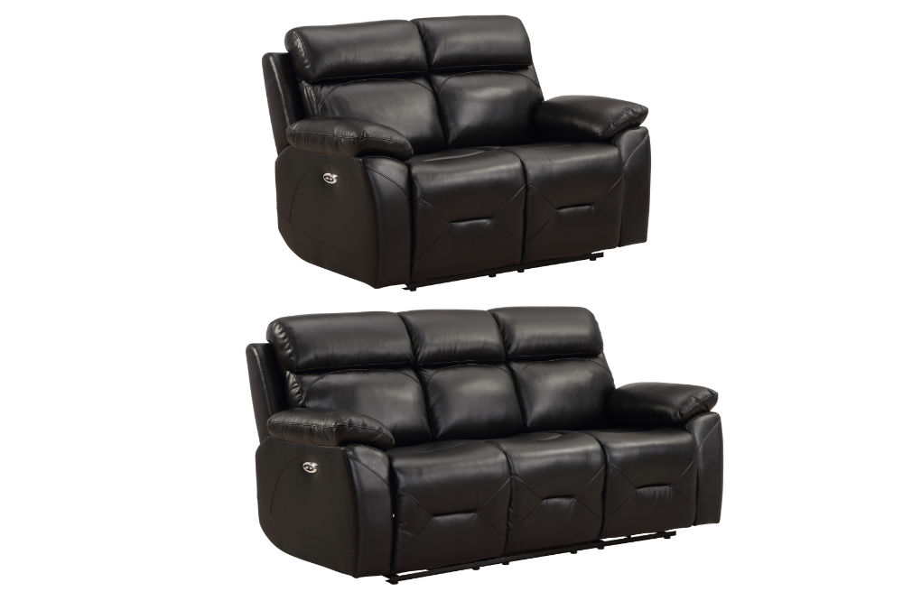 Renato Genuine Leather Black Electric Power Recliner 3+2 Seater Sofa Set