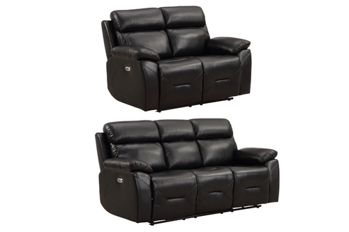 Renato Genuine Leather Black Electric Power Recliner 3+2 Seater Sofa Set