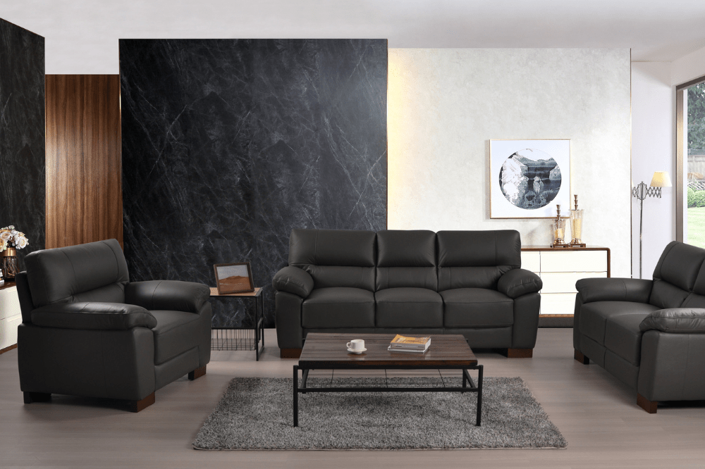 Dalmore Genuine Leather Grey 3+2+1 Seater Sofa Set - Furniture Instore
