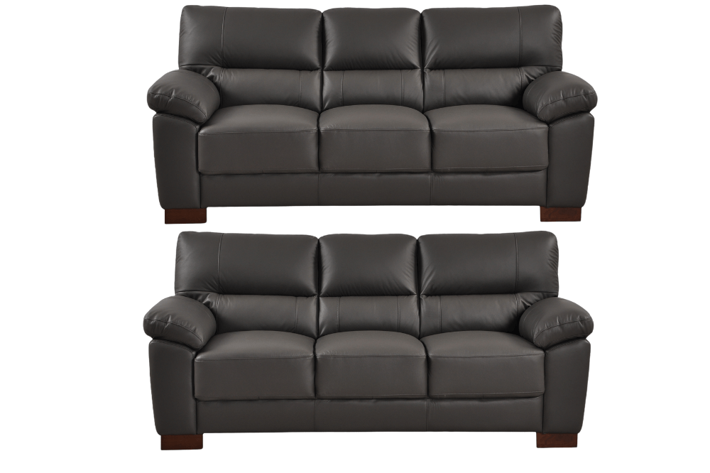 Dalmore Genuine Leather Grey 3+3 Seater Sofa Set - Furniture Instore