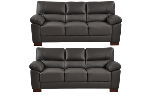Dalmore Genuine Leather Grey 3+3 Seater Sofa Set