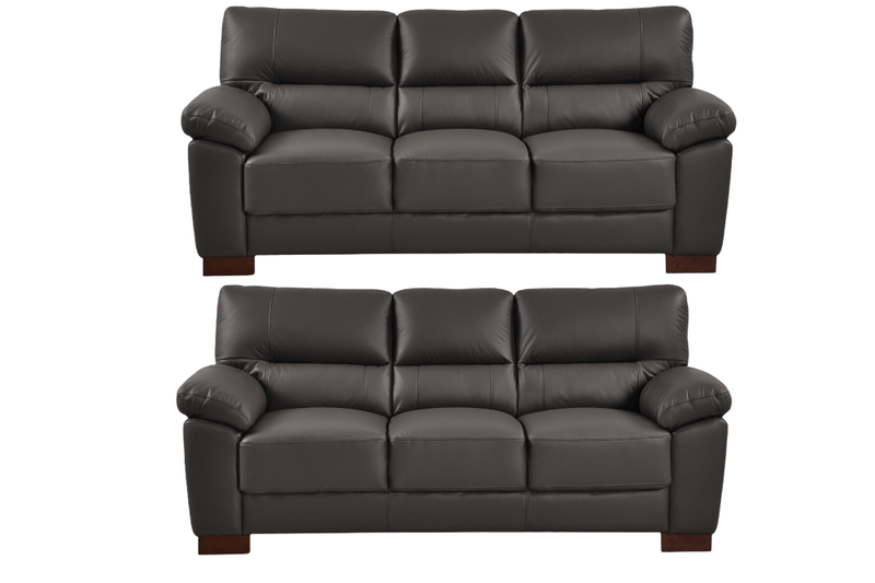 Dalmore Genuine Leather Grey 3+3 Seater Sofa Set - Furniture Instore