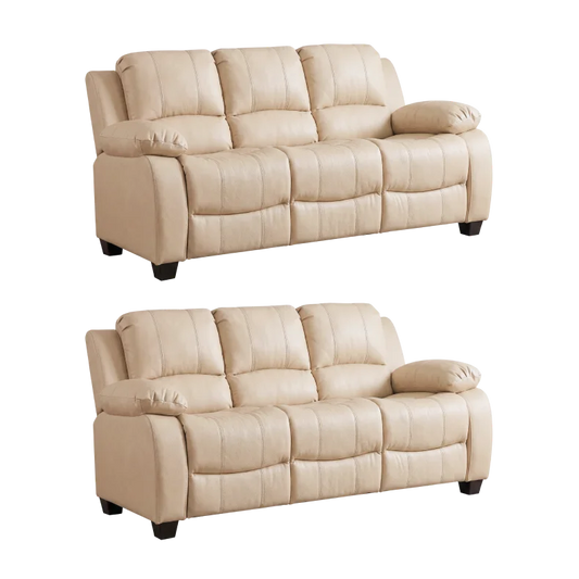 Valerie Cream Leather Modern 3+3 Seater Sofa Set