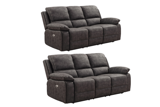 Maple Grey Suede Fabric Electric Recliner 3+3 Seater Sofa Set