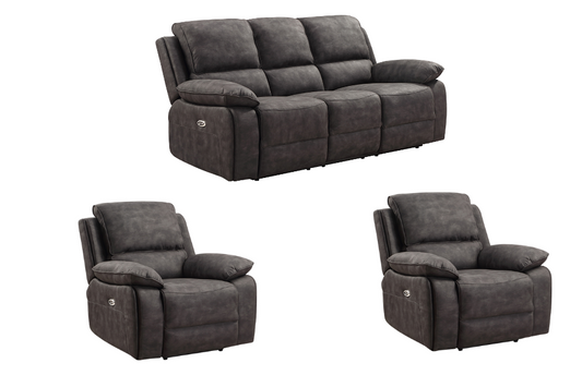Maple Grey Suede Fabric Electric Recliner 3+1+1 Seater Sofa Set