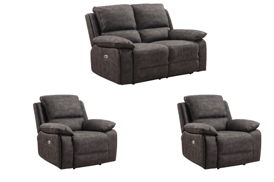 Maple Grey Suede Fabric Electric Recliner 2+1+1 Seater Sofa Set