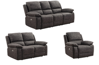 Maple Grey Suede Fabric Electric Recliner 3+2+1 Seater Sofa Set