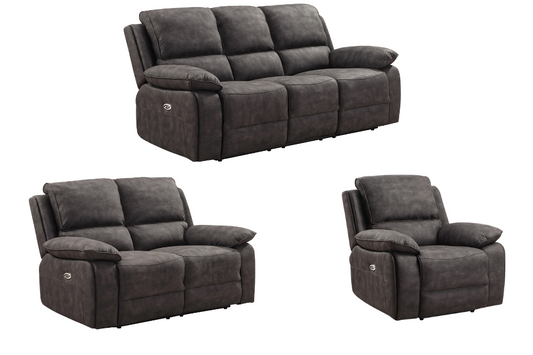 Maple Grey Suede Fabric Electric Recliner 3+2+1 Seater Sofa Set