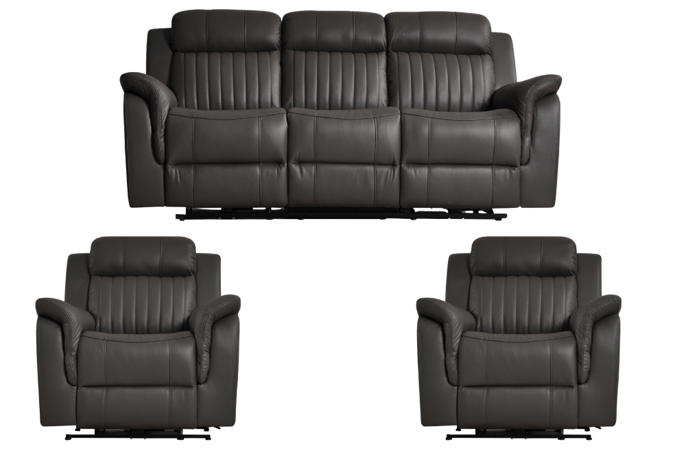 Cidliano Genuine Leather Grey Electric Power Recliner 3+1+1 Seater Sofa Set - Furniture Instore
