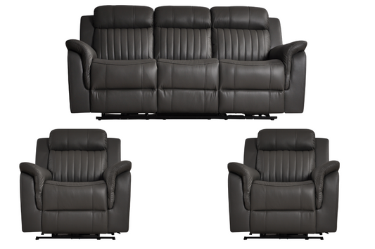 Cidliano Genuine Leather Grey Electric Power Recliner 3+1+1 Seater Sofa Set