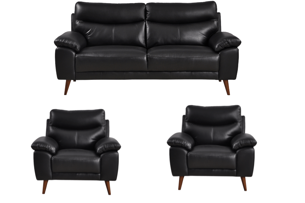 Vantage Genuine Leather Black 3+1+1 Seater Sofa Set - Furniture Instore