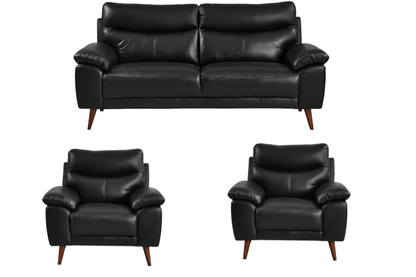 Vantage Genuine Leather Black 3+1+1 Seater Sofa Set - Furniture Instore