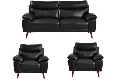 Vantage Genuine Leather Black 3+1+1 Seater Sofa Set