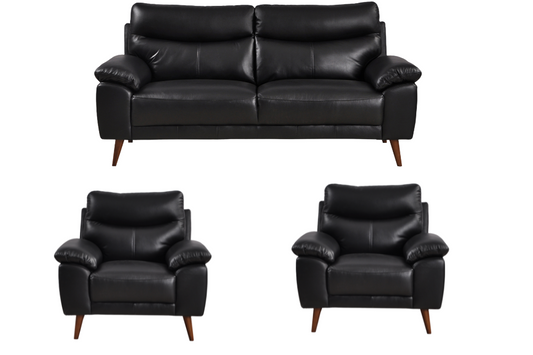 Vantage Genuine Leather Black 3+1+1 Seater Sofa Set