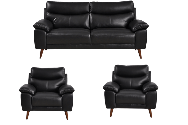 Vantage Genuine Leather Black 3+1+1 Seater Sofa Set - Furniture Instore