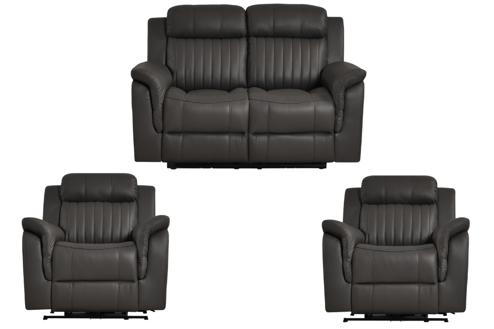 Cidliano Genuine Leather Grey Electric Power Recliner 2+1+1 Seater Sofa Set - Furniture Instore