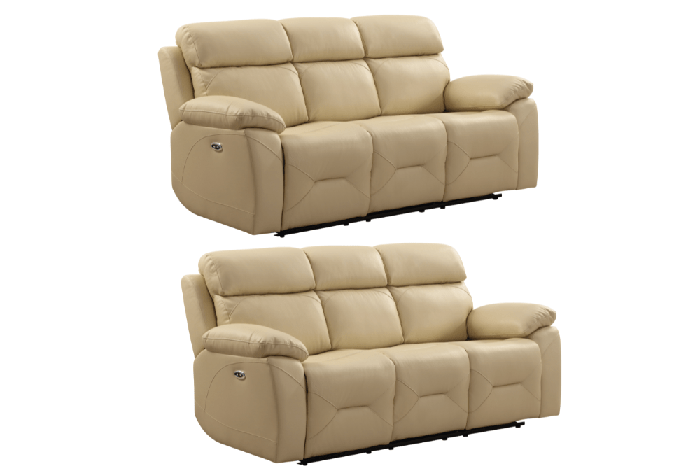 Renato Genuine Leather Cream Electric Power Recliner 3+3 Seater Sofa Set - Furniture Instore