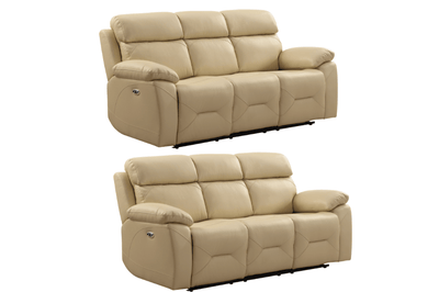 Renato Genuine Leather Cream Electric Power Recliner 3+3 Seater Sofa Set